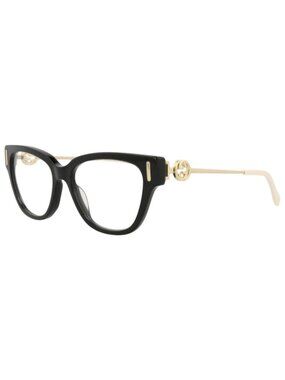 New Gucci Women's Eyeglasses Square Rectangle Acetate Frame Black Gold